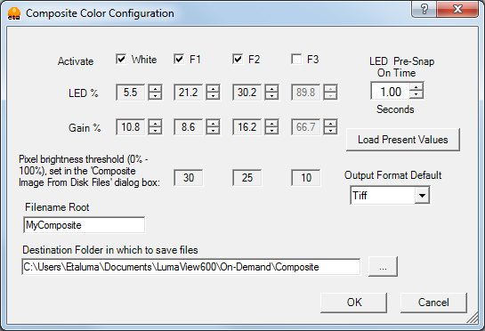 Lumaview dialog box for capturing composite images